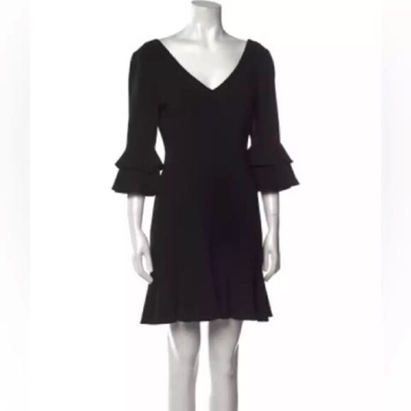 Cinq A Sept Dominique Mini Black Dress Ruffle V Neck Size 6 - Picture 5 of 10